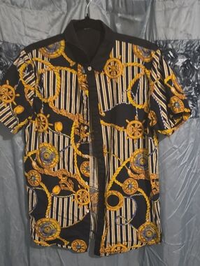 Men's Casual Black & Gold Nautical Button-Down Shirt